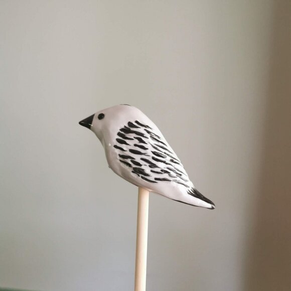 Handmade Other - Handmand Ceramic Snow Bunting Bird on a Stick, Garden‎ Decor